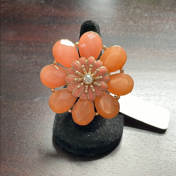 Tree Fashion Jewelry - Gold and Orange Floral Ring with Dimensional Bloom